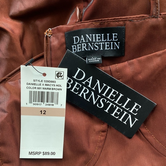 NWT Danielle Bernstein iridescent brown taffeta green shift bustier mini dress - Picture 3 of 12